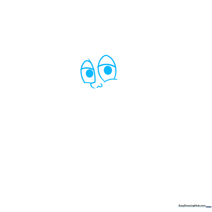 Close-up sketch of Abu's eyes and nose showing initial facial structure lines.