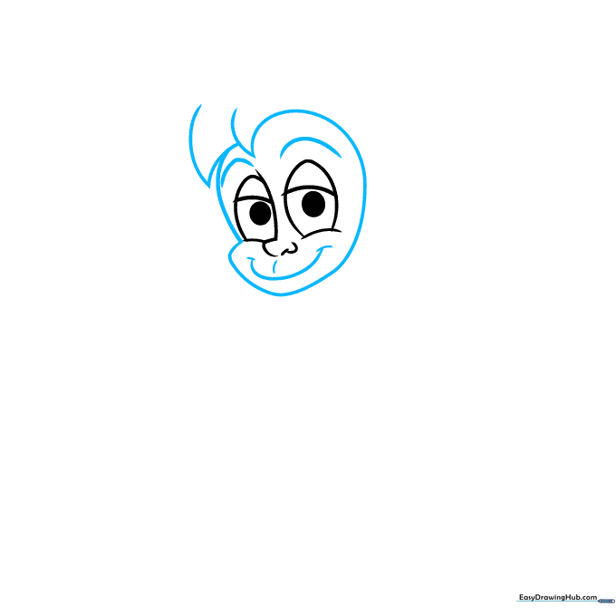 Drawing the outline of Abu's face with added eyebrows and a smiling mouth.