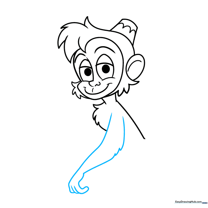 Drawing the first arm with furry texture details.