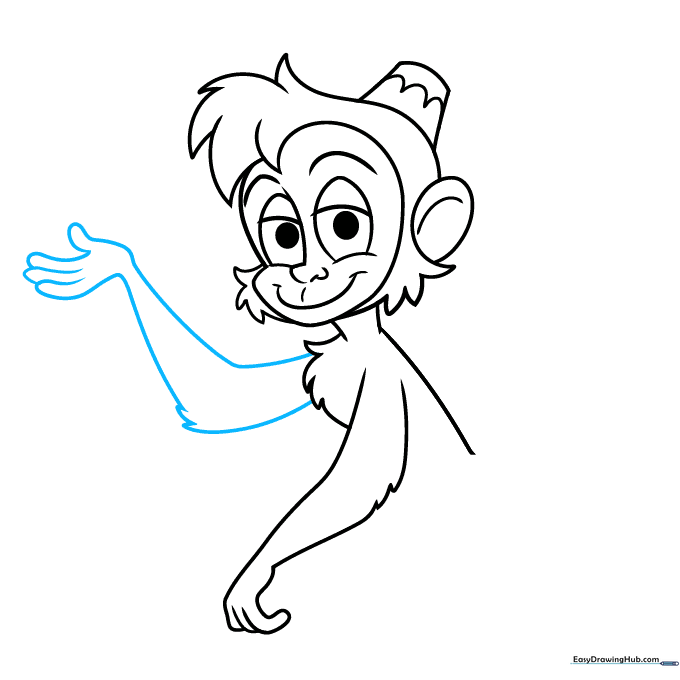Adding the second arm reaching up with an open palm.