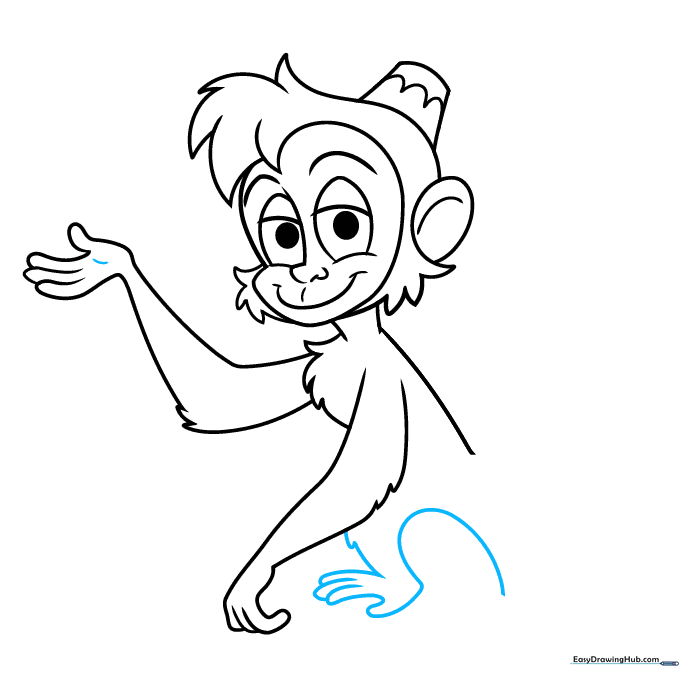 Outlining the legs and feet starting from the lower body.