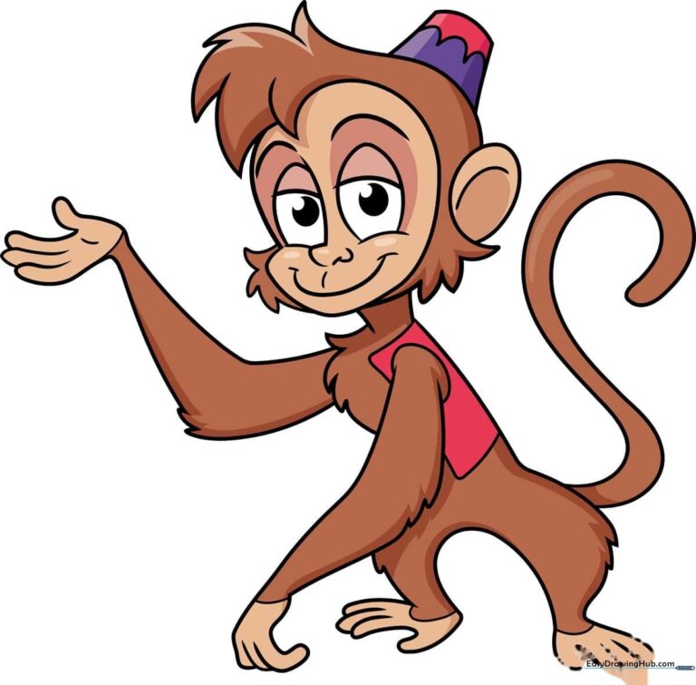 A finished, colorful drawing of Abu from Aladdin standing in a cheerful pose.