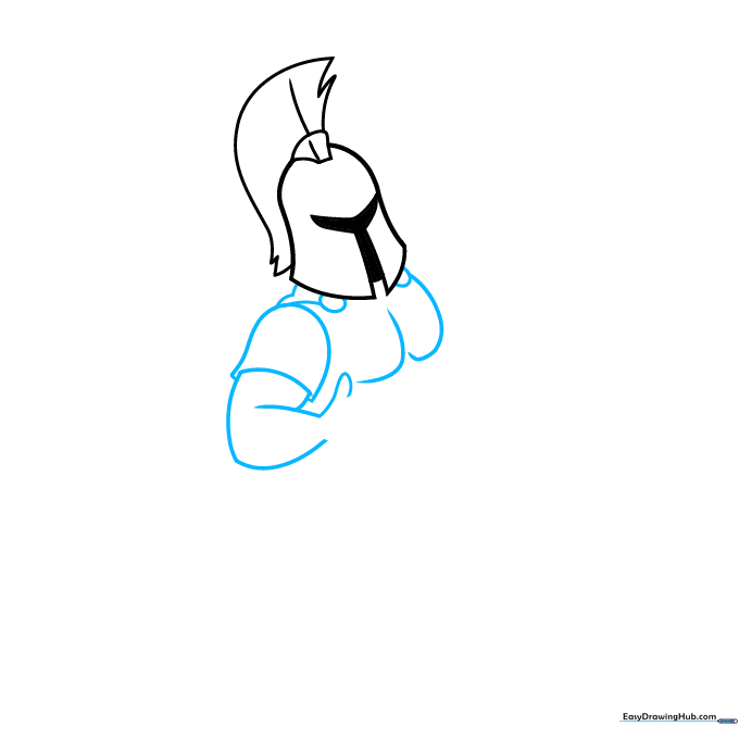 Outline of Achilles' upper torso armor and the beginning of a flowing cape.