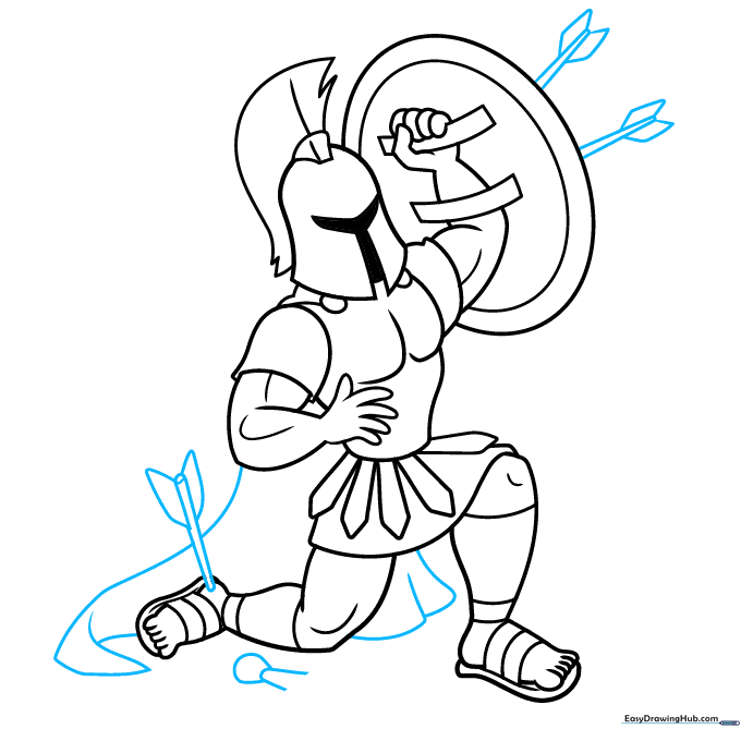 Adding arrows to the shield and heel to illustrate the legend of Achilles.