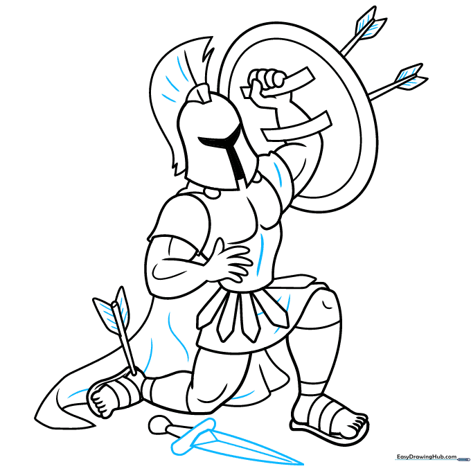 Adding the final sword and texture lines to the armor and plume.