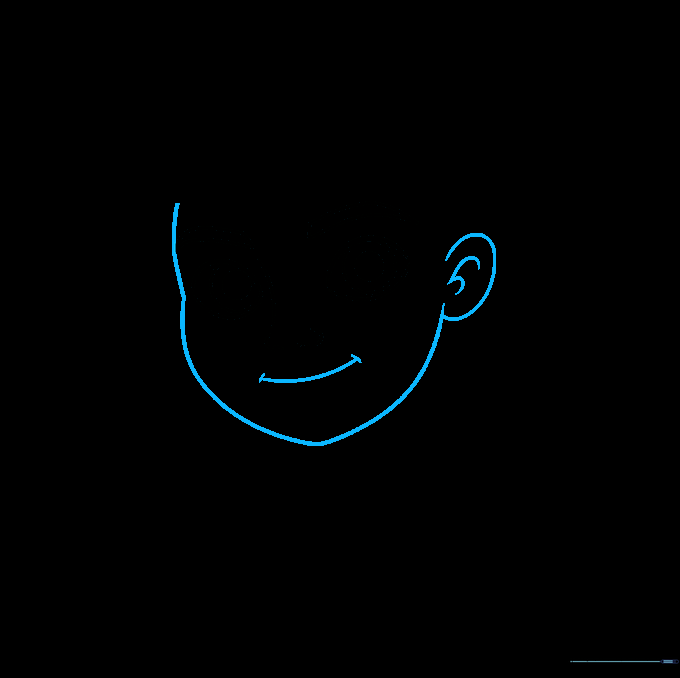 Outline of Adrien's face shape, jawline, and ear placement.