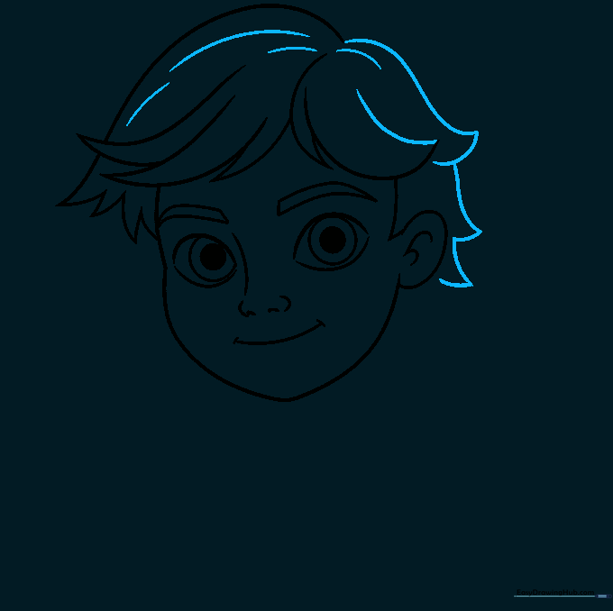 Finalizing the hair structure with texture lines and back-of-head details.