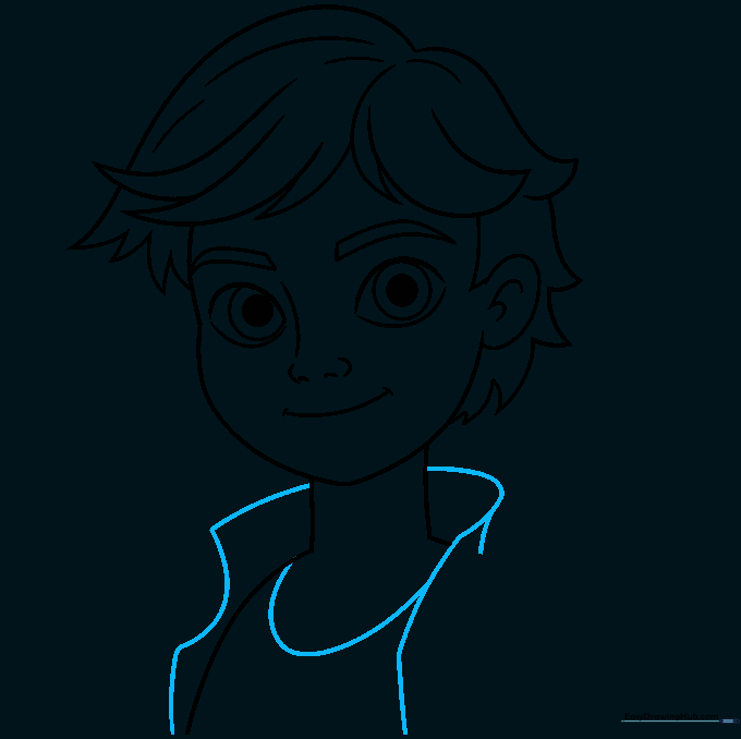 Adding the jacket collar and shirt neckline details to the drawing.