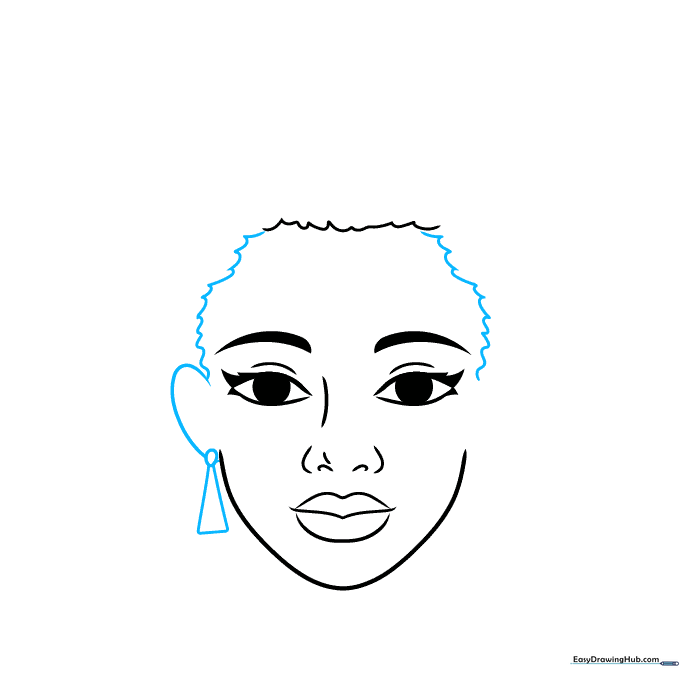 Drawing of a side profile ear with a simple earring design.