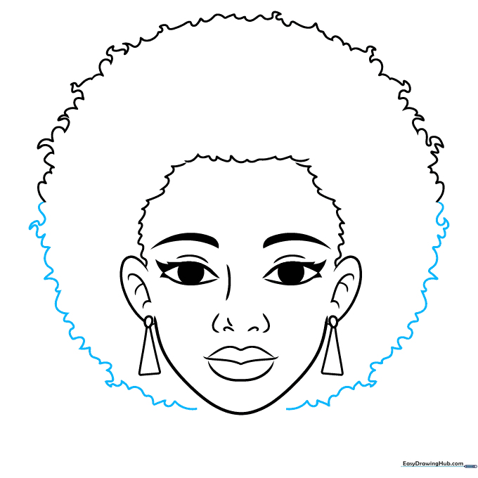 The completed circular outline of the afro hairstyle.