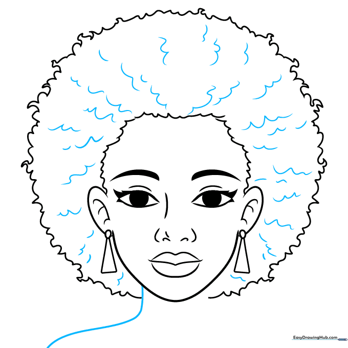 Adding texture lines to the hair and starting the neck and shoulder outline.