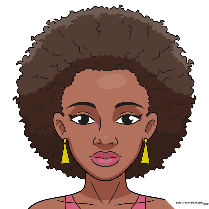 A finished, colored illustration of the afro hair portrait.