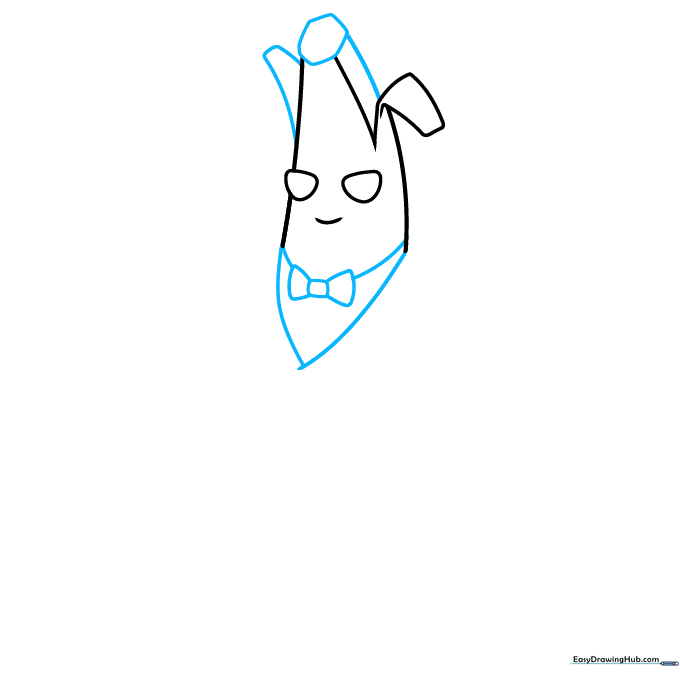 Drawing the bowtie and the initial structure of the suit lapels on Agent Peely.