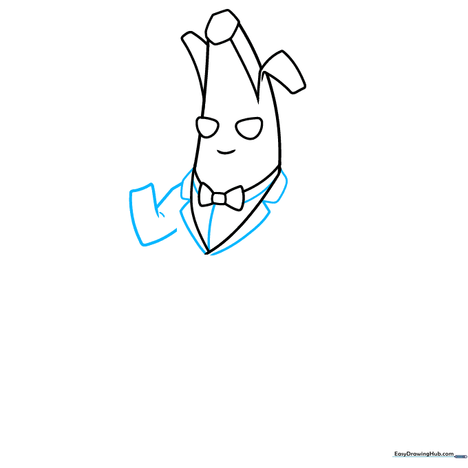 Outlining the suit lapels and the bent arm of Agent Peely.