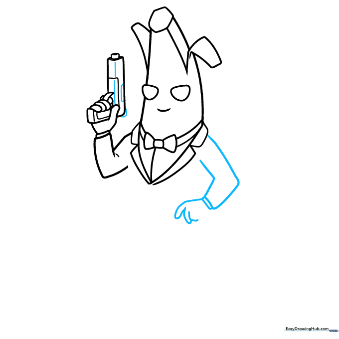 Drawing the second arm and hand for Agent Peely.