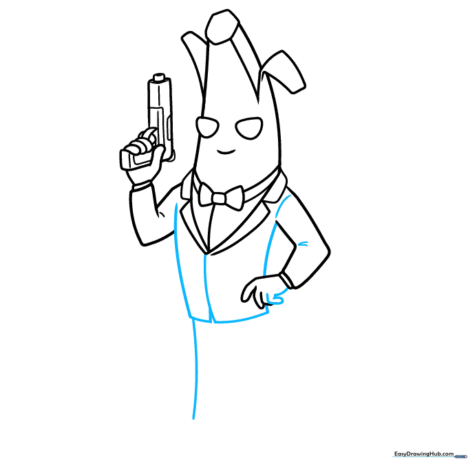 Outlining the suit jacket and the start of the pant legs.