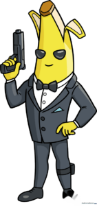 Full-body illustration of Agent Peely from Fortnite, ready for coloring.