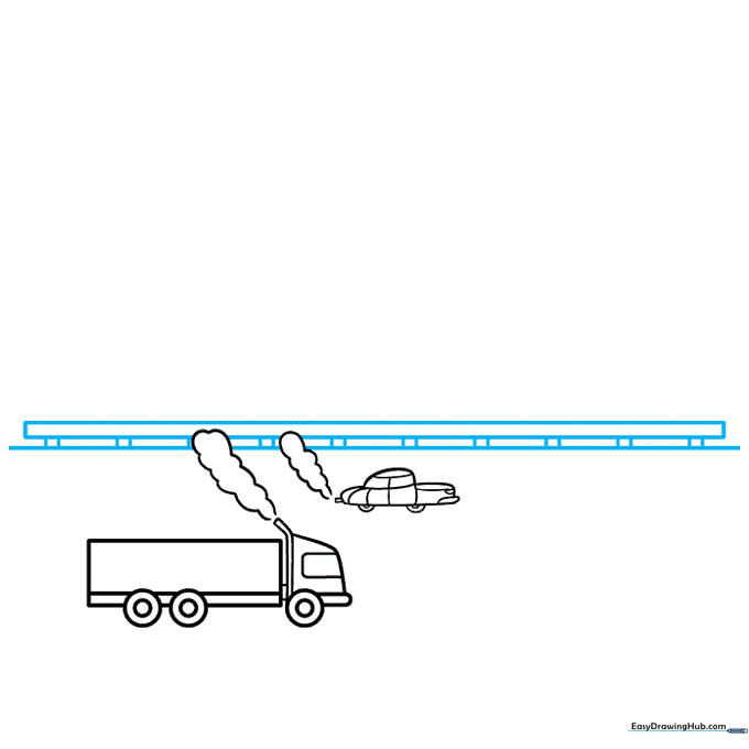 Adding a horizon line and a guard rail to create depth in the road scene.