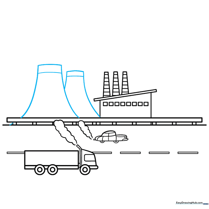 Adding large power plant cooling towers to the industrial landscape.