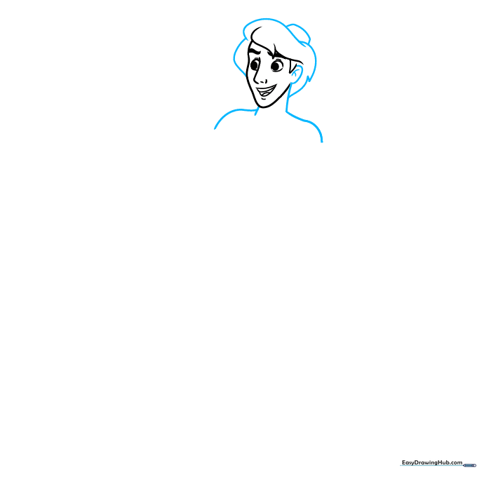 Drawing the neck, shoulders, and Aladdin's signature hat.