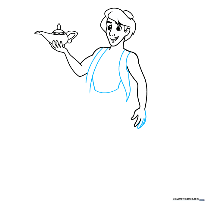 Adding the vest details and fabric folds to Aladdin's torso.