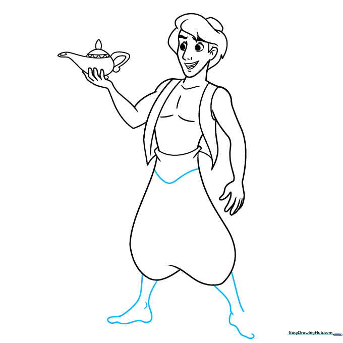 Sketching the feet and baggy pants detail.