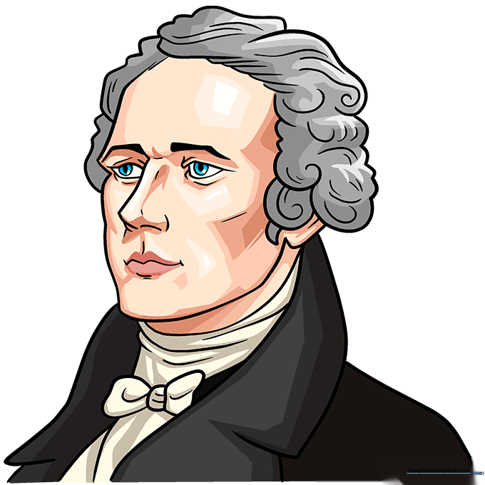 Finished, colored portrait of Alexander Hamilton.