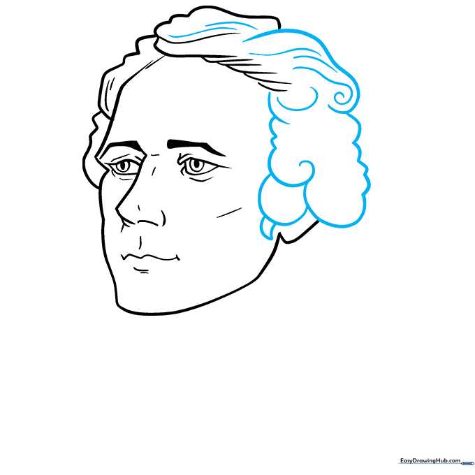 Adding texture and curls to the hair using spiral lines.