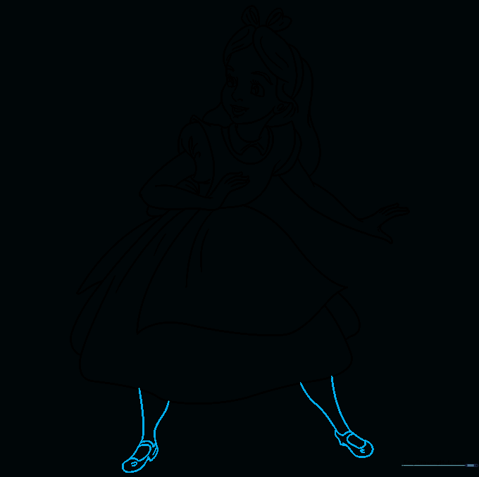 Sketch showing Alice's legs and shoes at the bottom of the drawing.