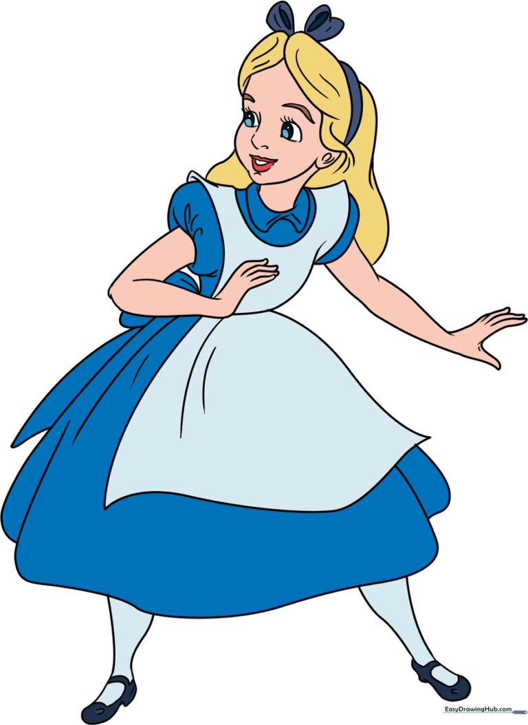 A vibrant, finished drawing of Alice from Alice in Wonderland, perfect for inspiration.