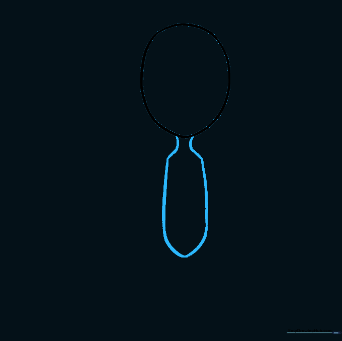 Sketch showing the alien's head connected to a rounded, pear-shaped body.