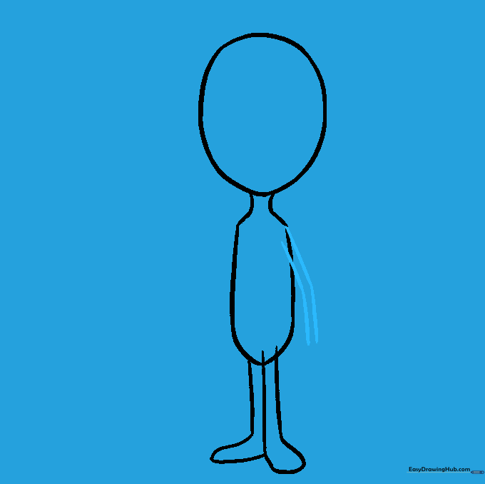 Adding a bent arm to the alien's body using parallel curved lines.