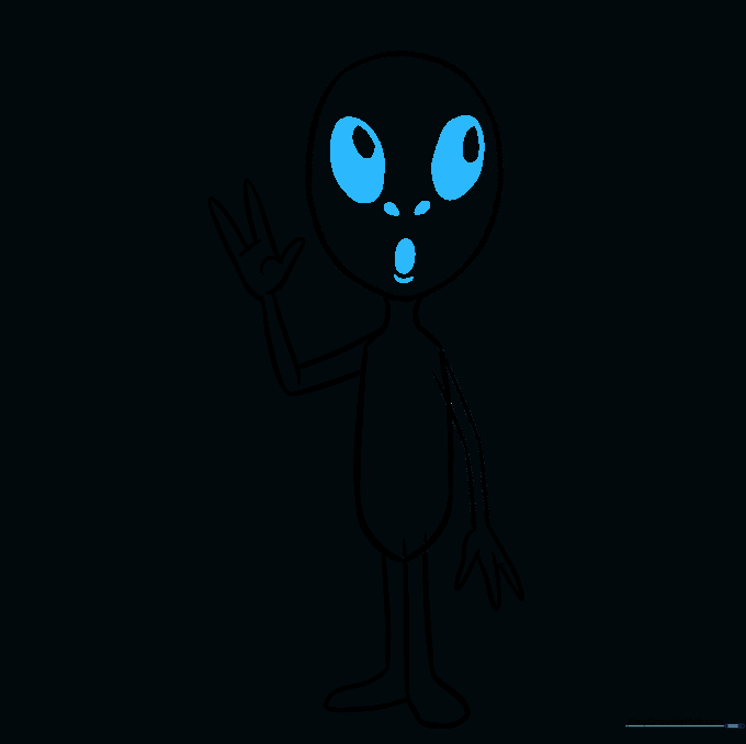 Adding large eyes, a nose, and a mouth to the alien's face.