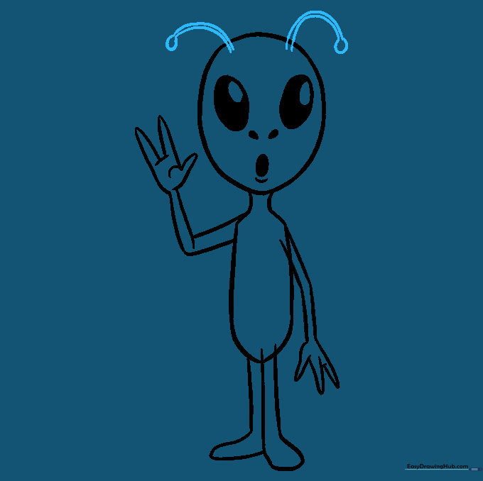 Drawing two antennae on top of the alien's head.