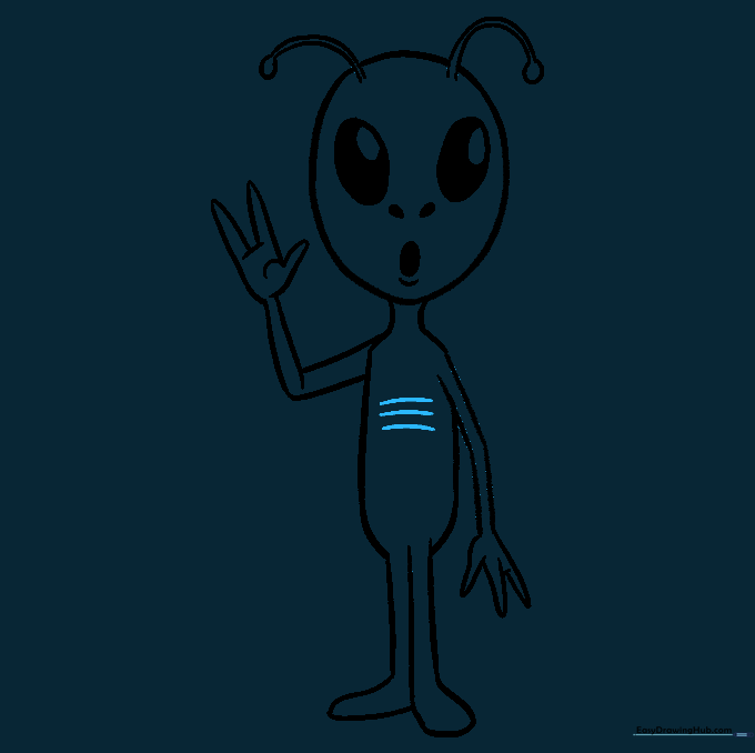 Cleaned-up line art of the alien with guide lines removed.