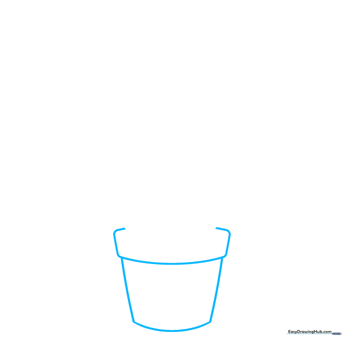 Pencil sketch of a simple flower pot base showing a wide top rim and a tapered bottom.