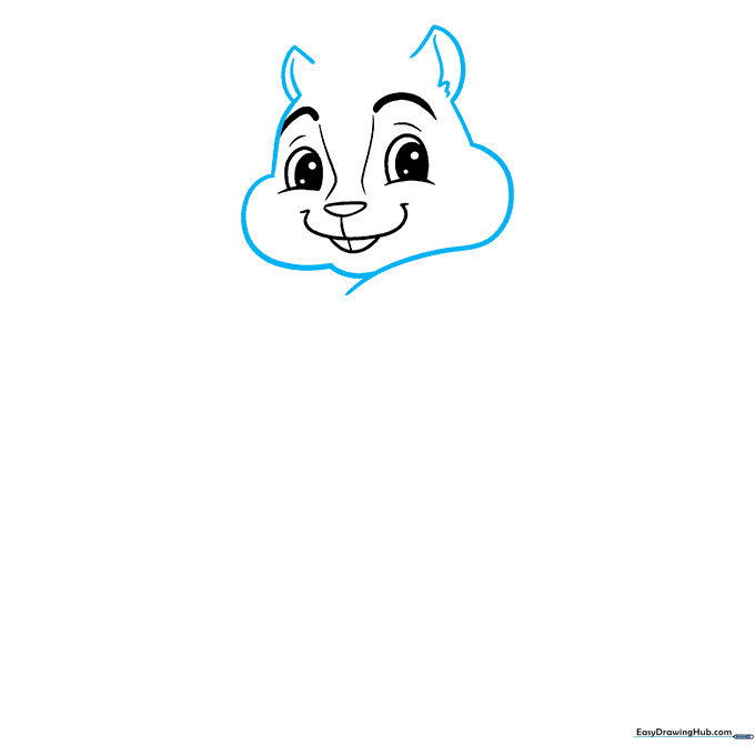 Outline of Alvin's head shape, emphasizing the rounded cheeks and inner ear details.