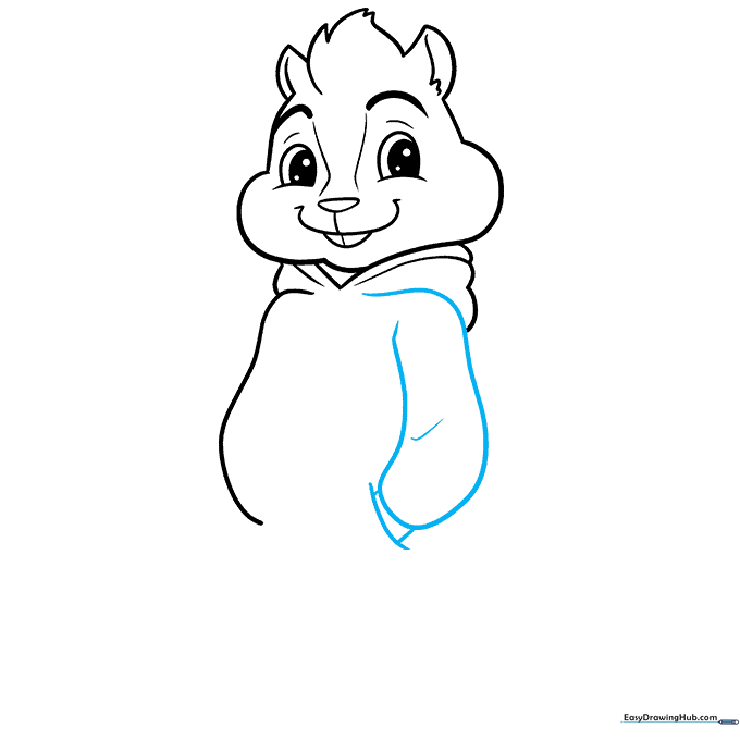 Sketching Alvin's arm folded with his hand tucked into the hoodie pocket.