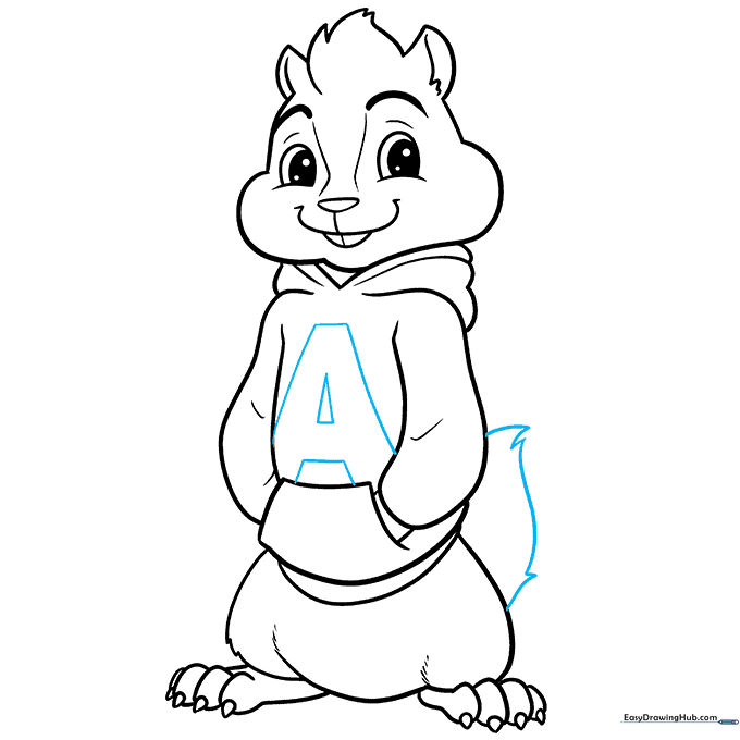 Adding the final details: the letter 'A' on the hoodie and a fluffy tail.