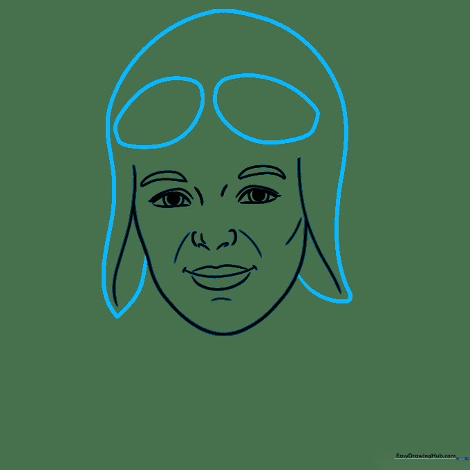 Pencil sketch adding the iconic aviator goggles over the forehead.