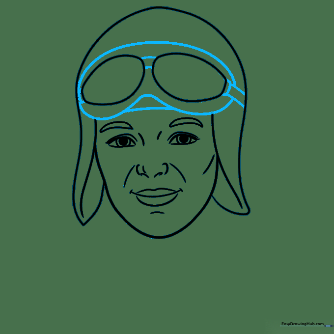 Drawing showing the detailed straps and frames of the aviator goggles.