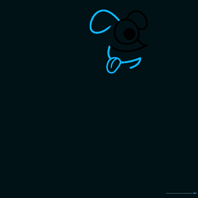 Drawing the ear and open mouth of the Among Us Doggy pet using curved lines.