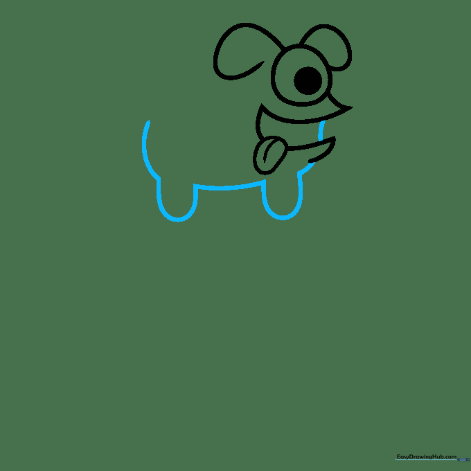 Adding the tongue, lower lip, and U-shaped legs to the Doggy pet sketch.