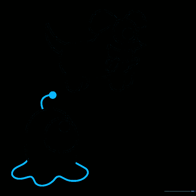 Drawing the wavy tentacle body and antenna for the Headslug pet.