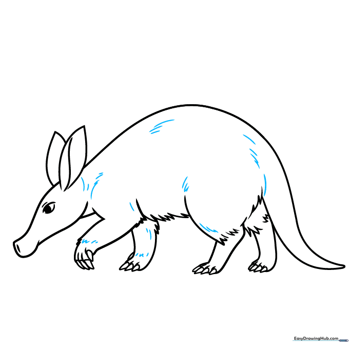 Adding final fur texture details to the aardvark's outline.