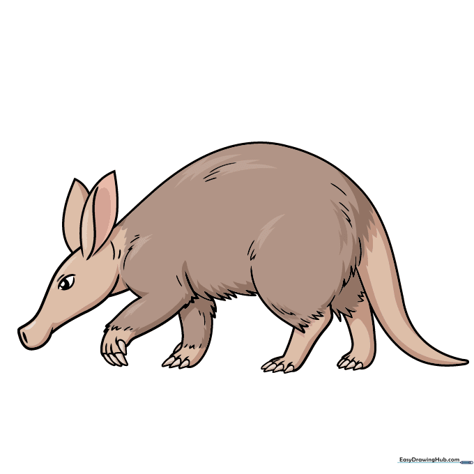 A fully colored cartoon aardvark with light brown fur and pink accents.
