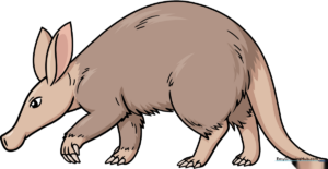 A colorful, friendly cartoon aardvark illustration for kids.
