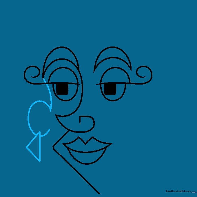 Adding a C-shaped ear with a triangular earring to the side of the abstract face.