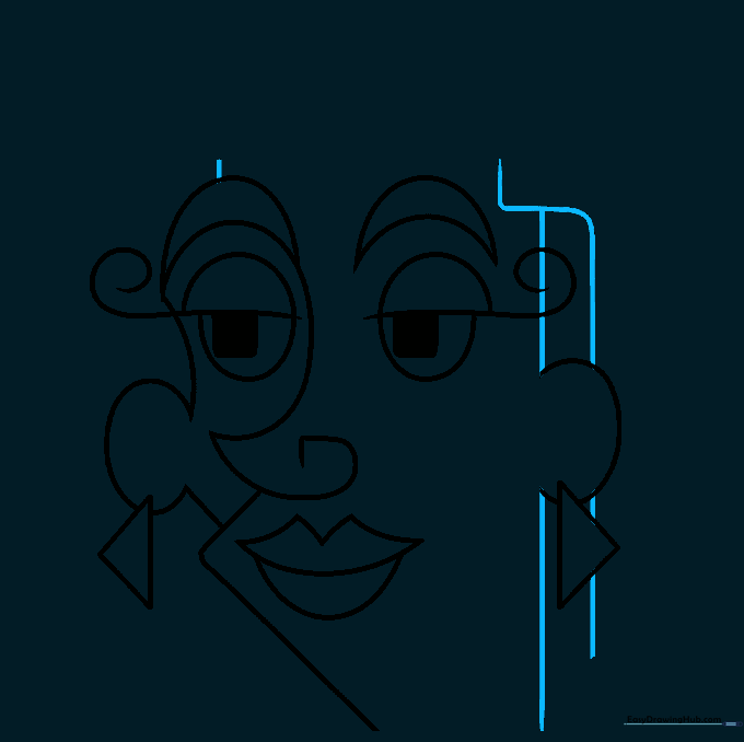 Adding geometric, winding lines around the face to enhance the abstract, cubist aesthetic.