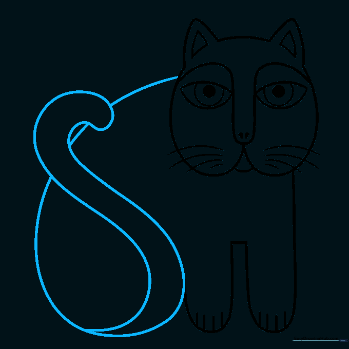 Adding a long, spiraling tail to the cat's body.